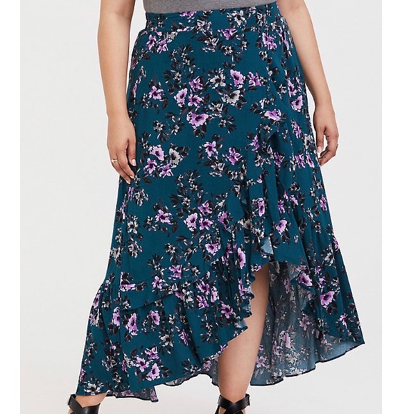 torrid Dresses & Skirts - NWOT Teal floral challis hi-lo maxi skirt